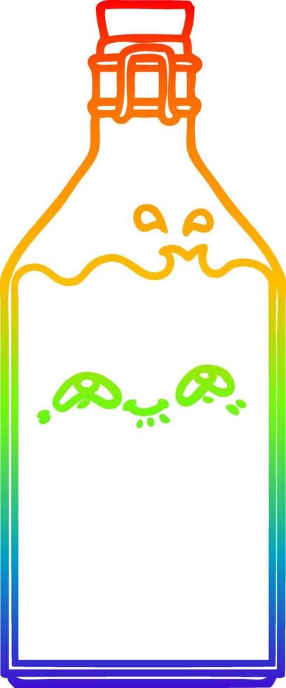 rainbow gradient line drawing cartoon old milk bottle vector