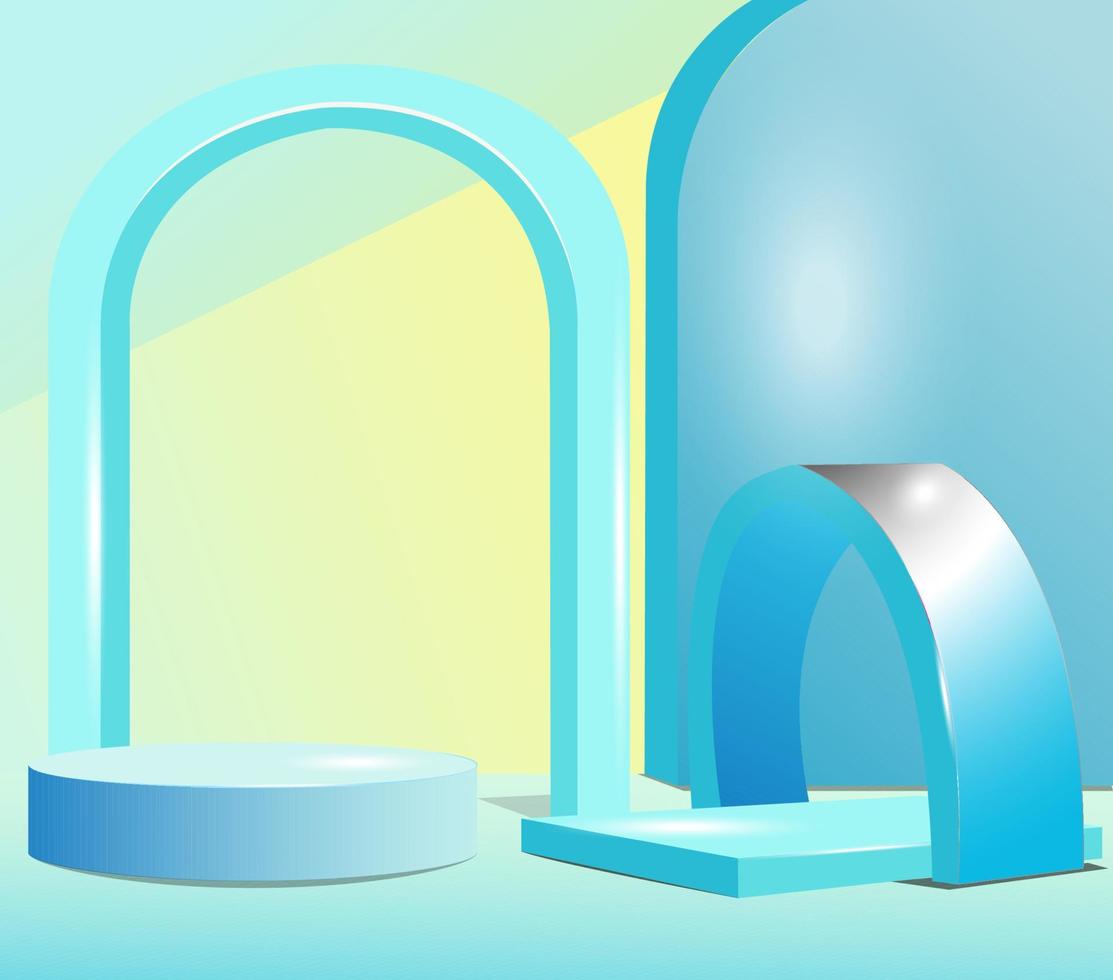 Abstract minimal scene with geometric shapes. cylindrical podium on a blue background. product presentations, mock ups, cosmetic product shows, podiums, stage mats or platforms. 3d vectors