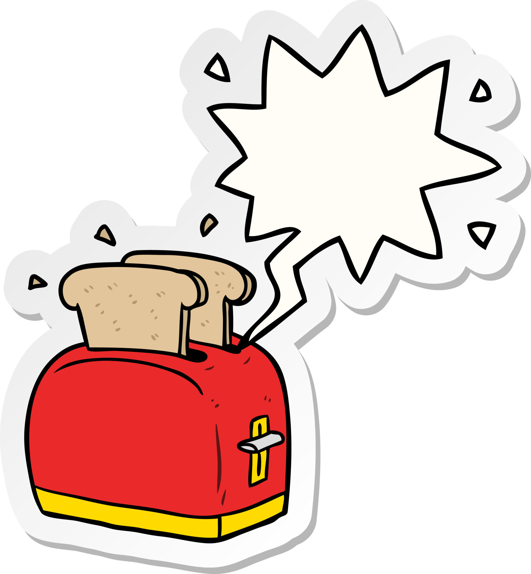 cartoon toaster toasting bread and speech bubble sticker 10636217