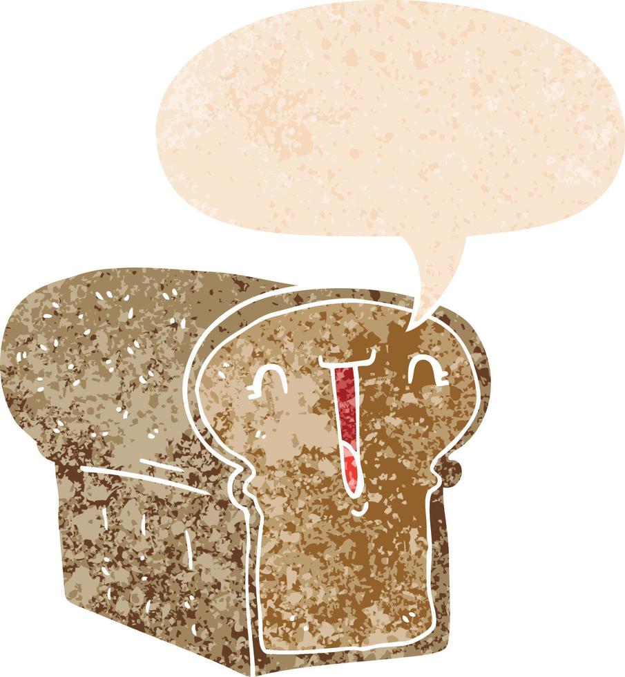 cute cartoon loaf of bread and speech bubble in retro textured style vector