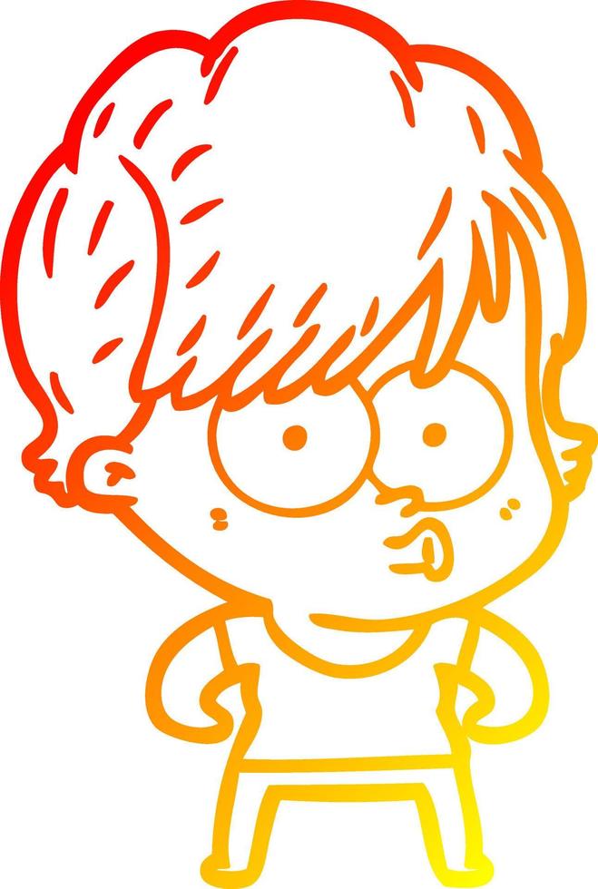 warm gradient line drawing cartoon woman vector