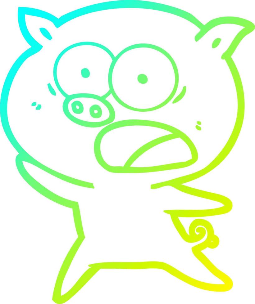 cold gradient line drawing cartoon pig shouting vector