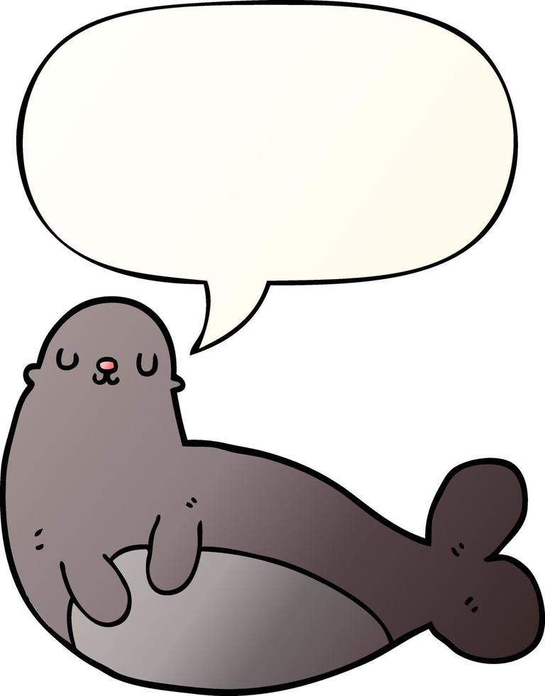 cartoon seal and speech bubble in smooth gradient style vector