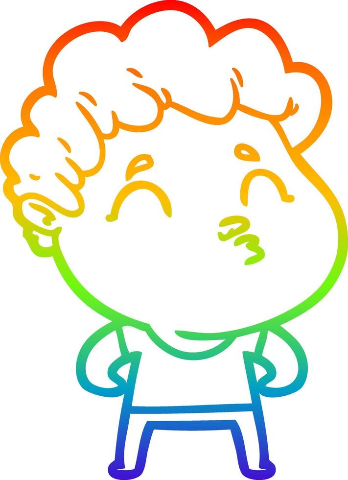 rainbow gradient line drawing cartoon man pouting vector