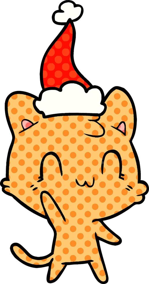 ilustración de estilo cómic de un gato feliz con sombrero de santa vector