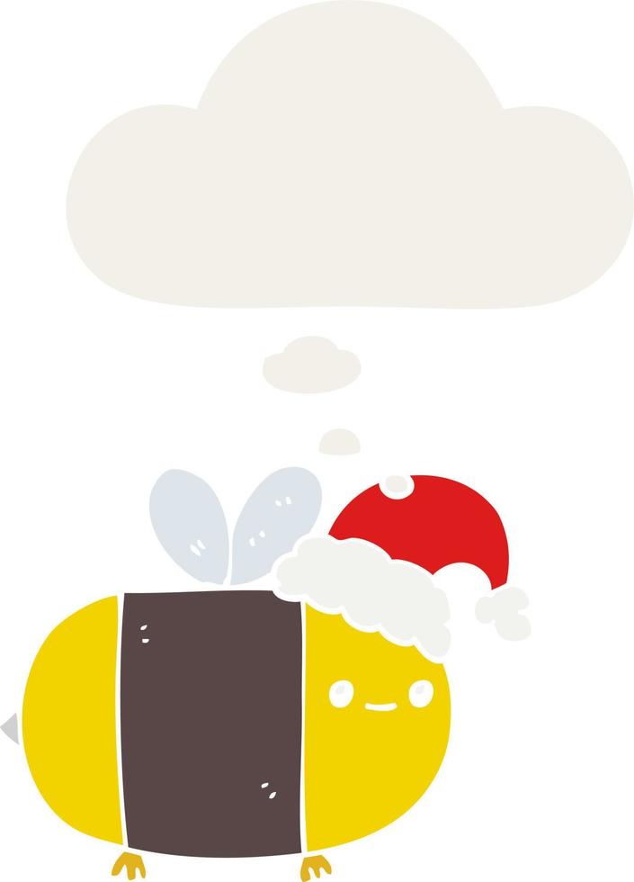 cartoon christmas bee and thought bubble in retro style vector