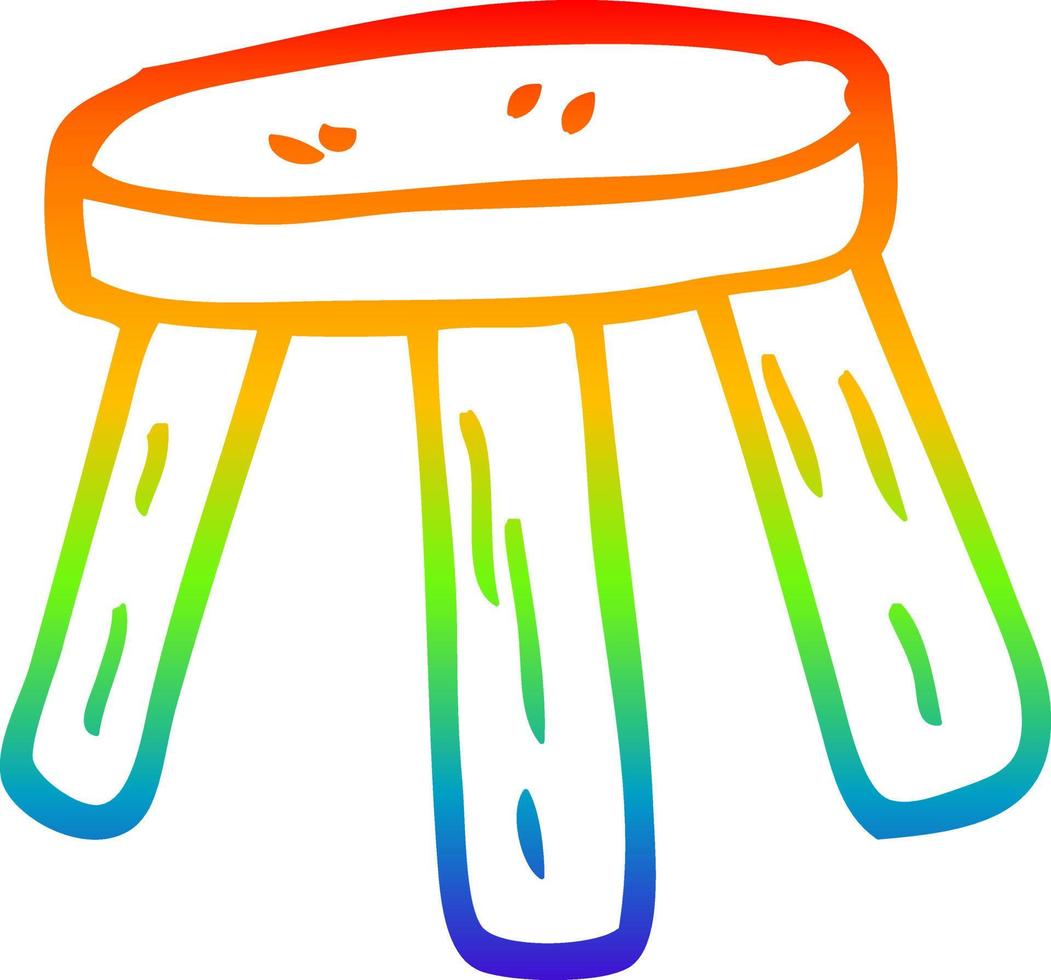 taburete pequeño de dibujos animados de dibujo de línea de degradado de arco iris vector