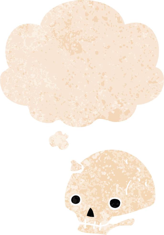cartoon spooky skull and thought bubble in retro textured style vector