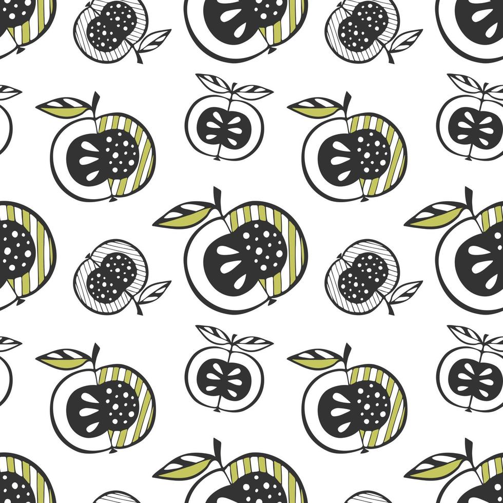 Apple pattern doodle hand drawn, outline, silhouette . vector