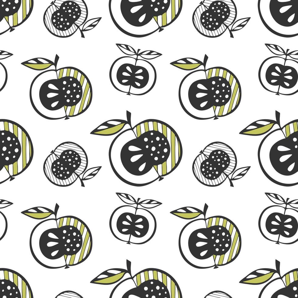 Apple pattern doodle hand drawn, outline, silhouette . vector