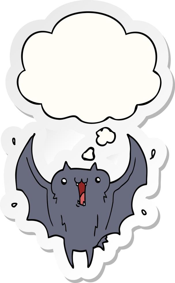 cartoon happy vampire bat and thought bubble as a printed sticker vector