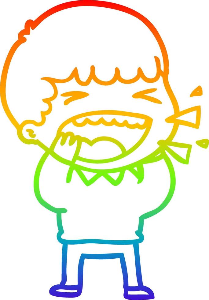 rainbow gradient line drawing cartoon laughing man vector