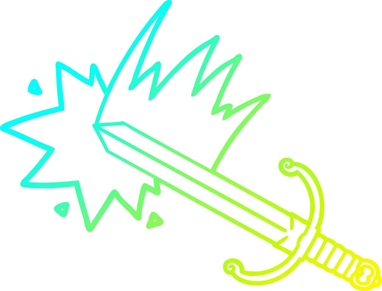 cold gradient line drawing swinging cartoon sword vector