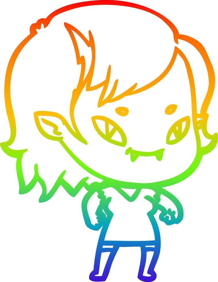 rainbow gradient line drawing cartoon friendly vampire girl vector