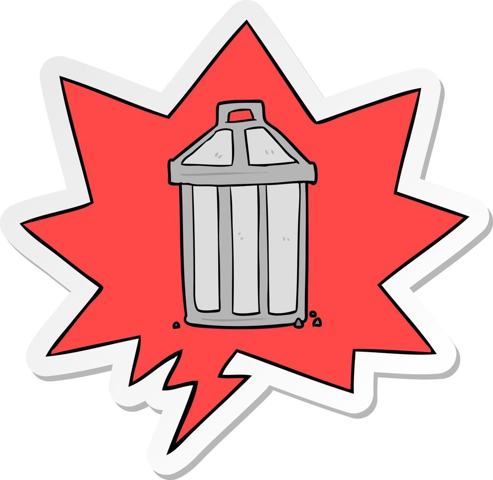 cartoon old metal garbage can and speech bubble sticker vector