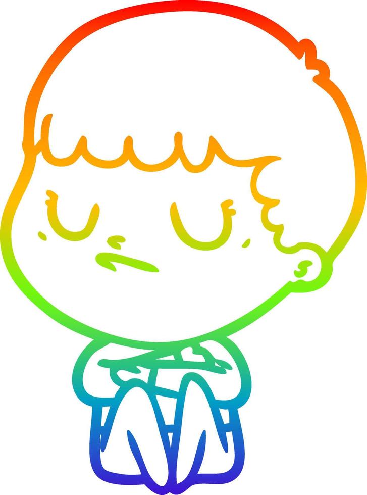 rainbow gradient line drawing cartoon grumpy boy vector