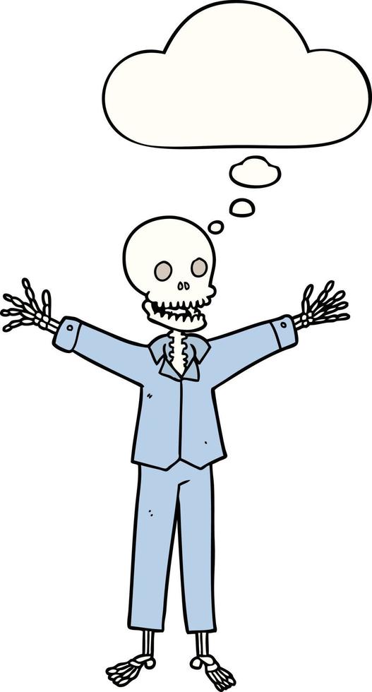 cartoon skeleton wearing pajamas and thought bubble vector