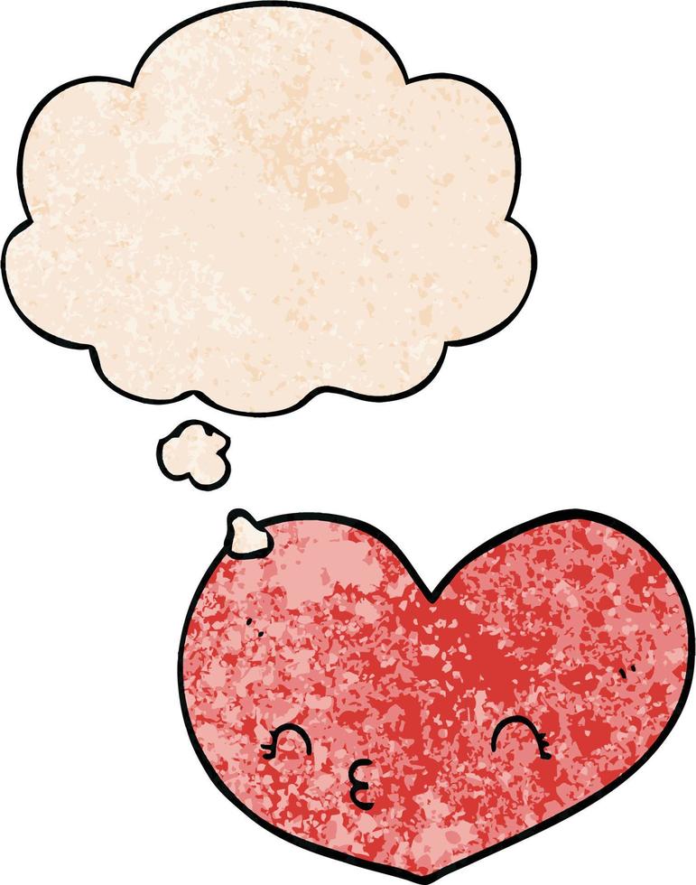 cartoon heart with face and thought bubble in grunge texture pattern style vector