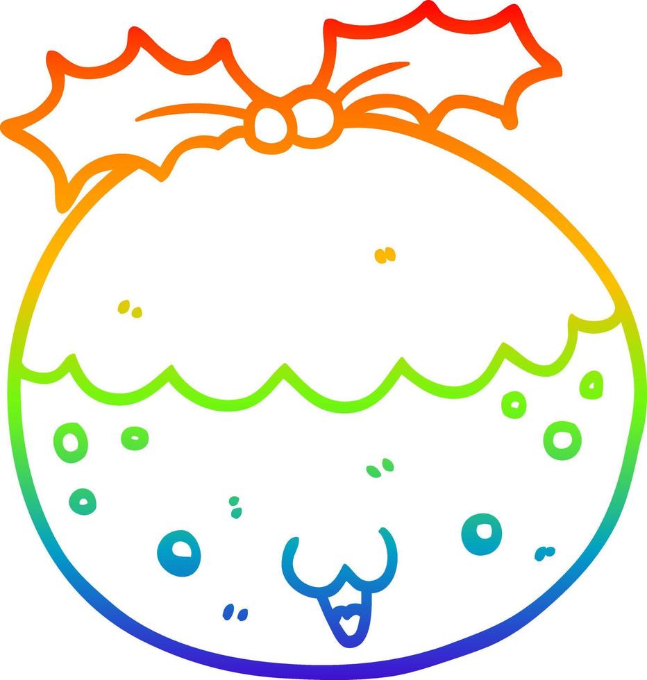 dibujo de línea de gradiente de arco iris pudín de navidad de dibujos animados lindo vector