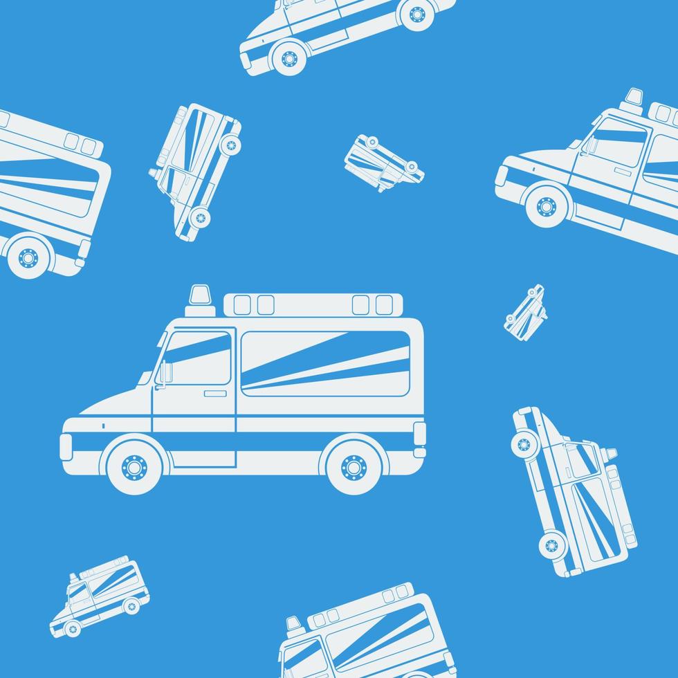 Editable Ambulance Vector Illustration in Flat Monochrome Style as Seamless Pattern for Creating Background