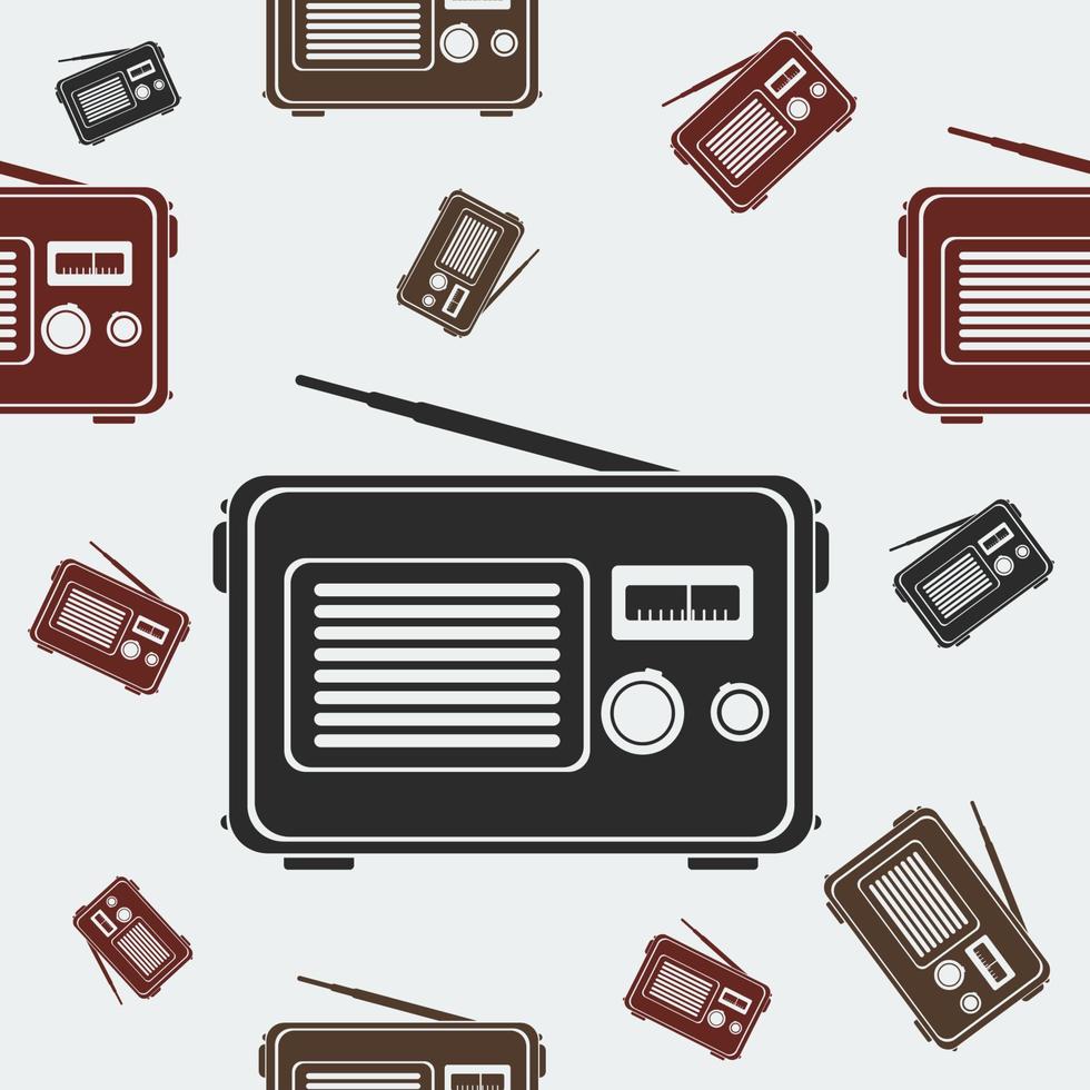 Editable Flat Monochrome Old Classic Vintage Radios Vector Illustration in Various Color as Seamless Pattern for Creating Background About Information Technology or Electronic