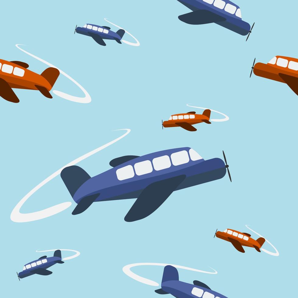 aviones de estilo de dibujos animados planos editables ilustración vectorial patrón sin costuras para crear fondo vector