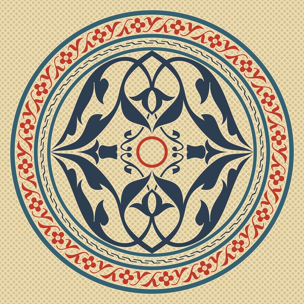 Editable Traditional Turkish Tulip Floral Circle Motif Vector Pattern in Flat and Vintage Style for Ottoman Culture and Tradition Related Design