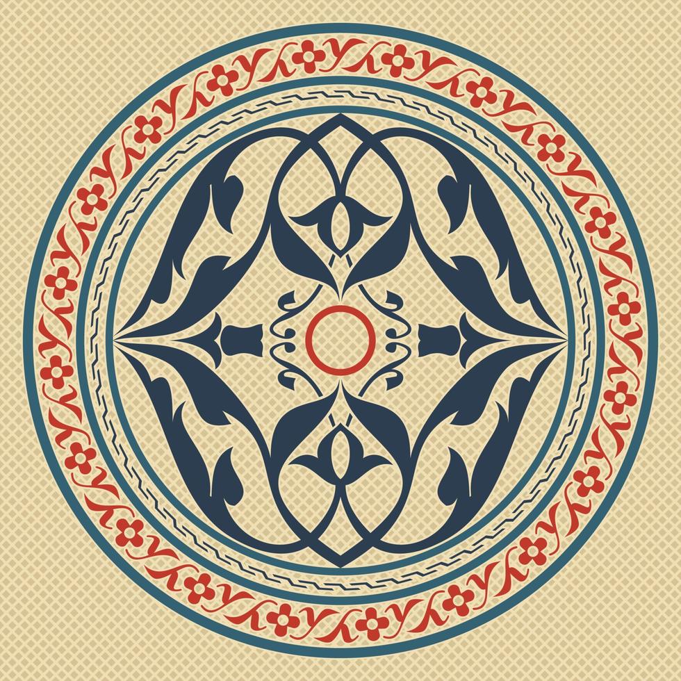 Editable Traditional Turkish Tulip Floral Circle Motif Vector Pattern in Flat and Vintage Style for Ottoman Culture and Tradition Related Design