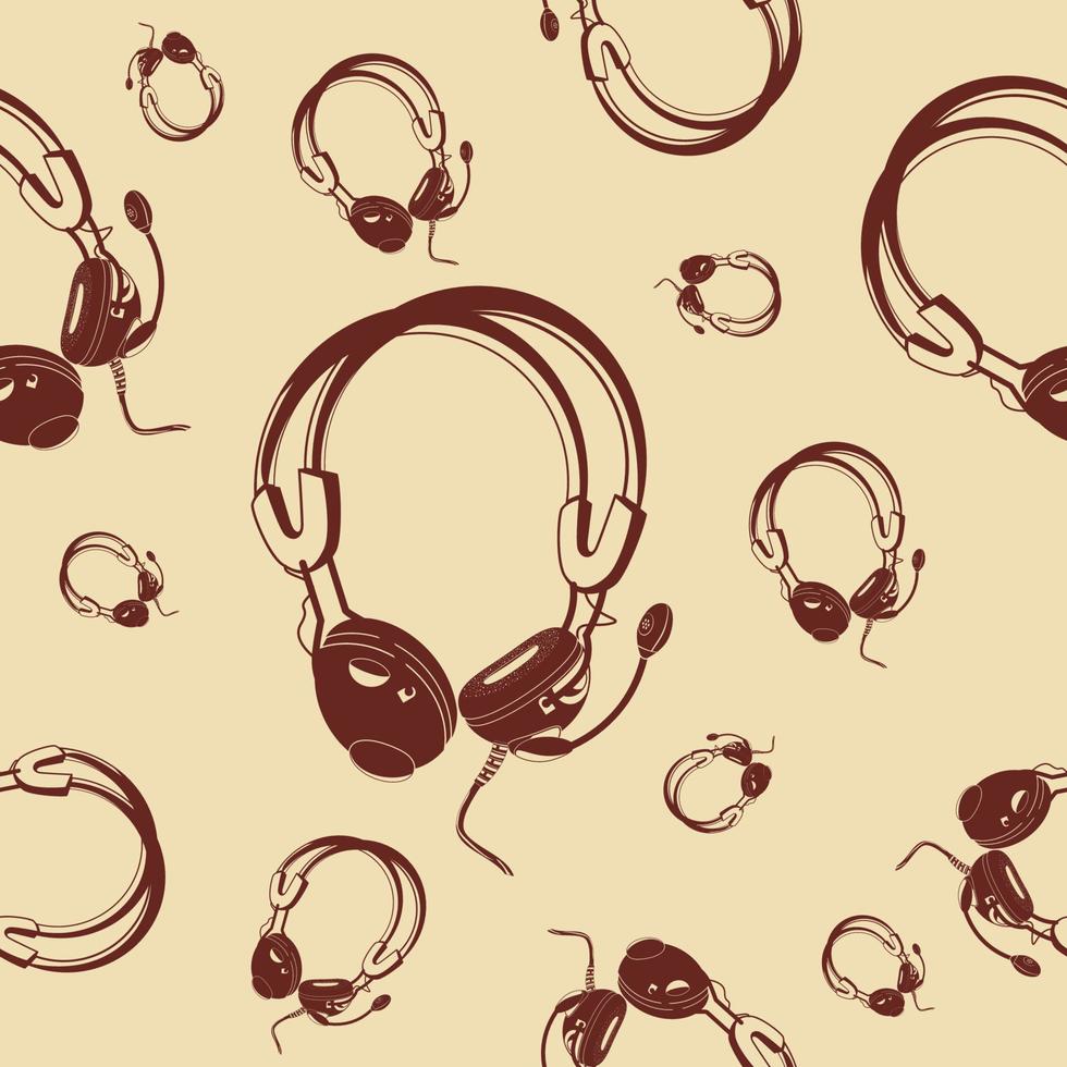 Editable Flat Monochrome Style Earphone Vector Illustration as Seamless Pattern for Creating Background of Audio Technology or Electrical Related Design Project