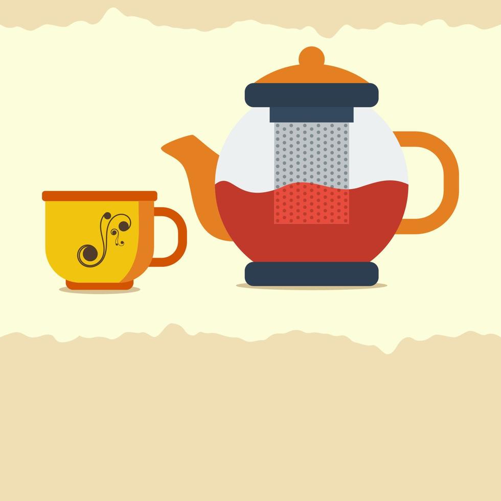 Editable Flat Style Tea Time Vector Illustration with Pot and Cup for Tea Shop or Product Marketing Related Design