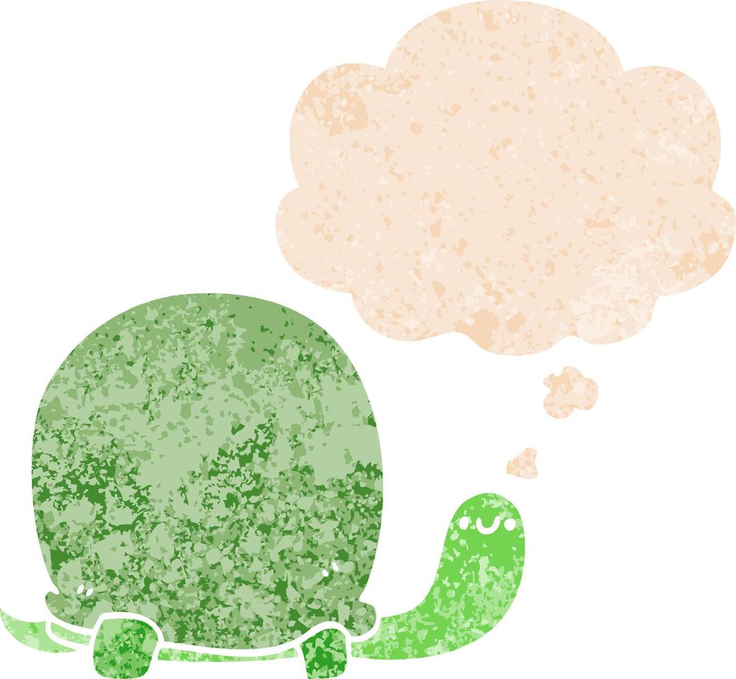 cute cartoon tortoise and thought bubble in retro textured style vector