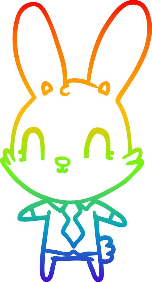 rainbow gradient line drawing cute cartoon rabbit in shirt and tie vector