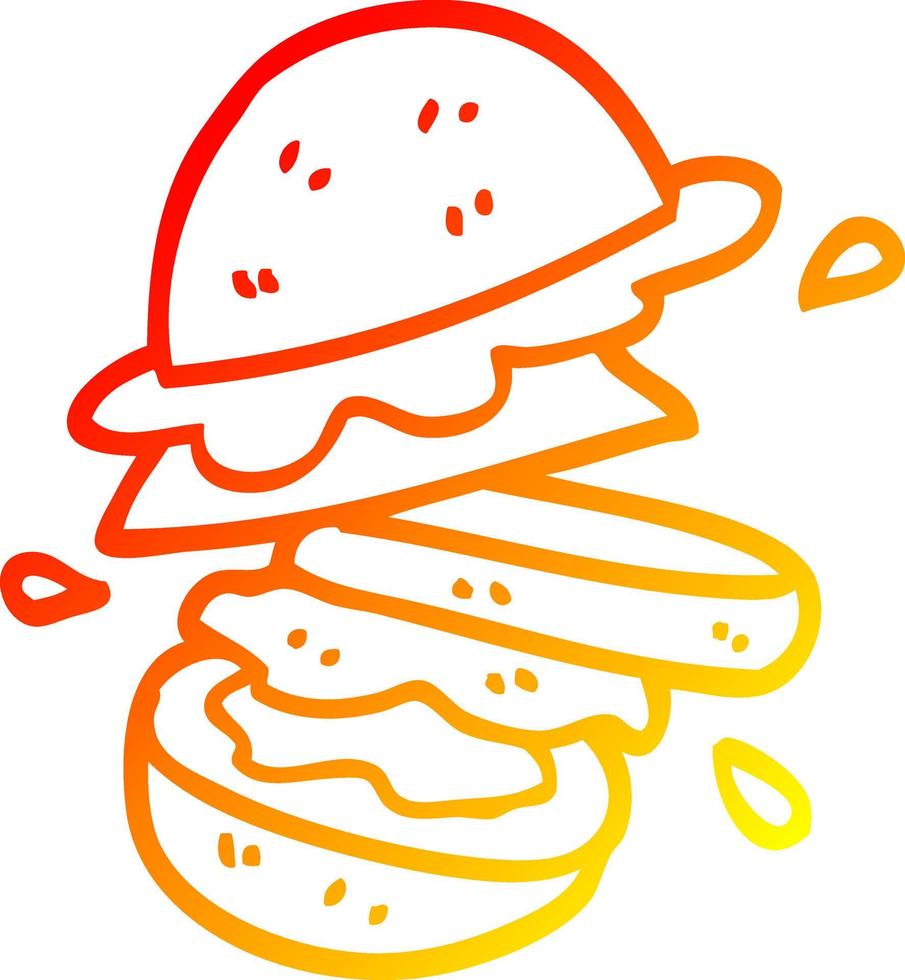 warm gradient line drawing cartoon burger vector