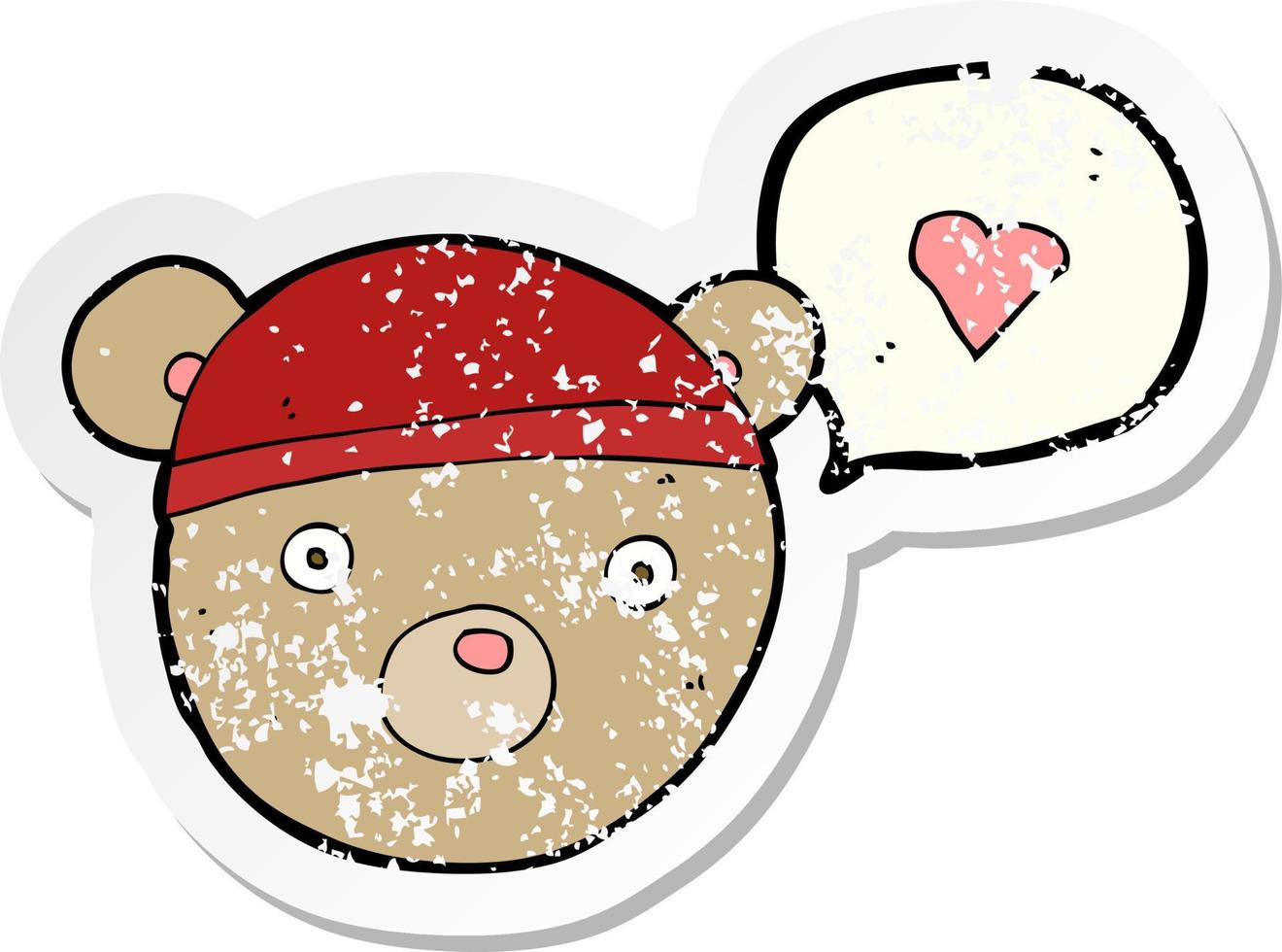 retro distressed sticker of a cartoon bear in hat vector