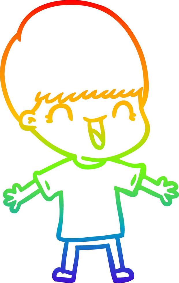 rainbow gradient line drawing happy cartoon boy vector