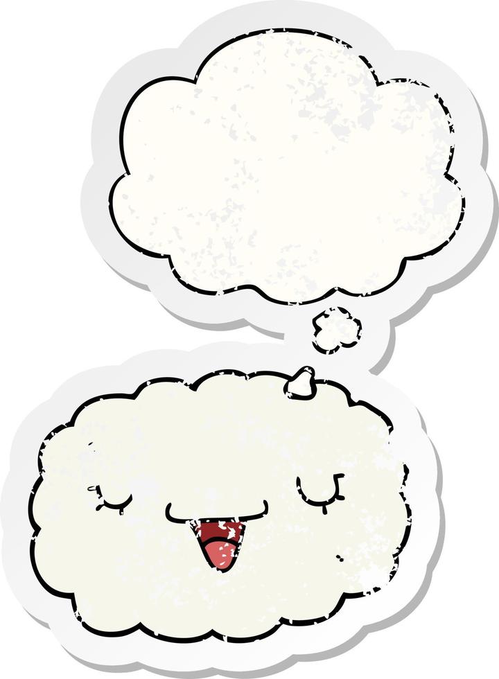 cartoon cloud and thought bubble as a distressed worn sticker vector
