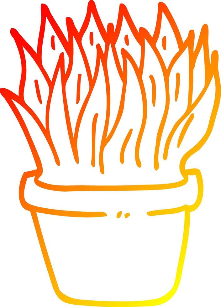 warm gradient line drawing cartoon house plant vector