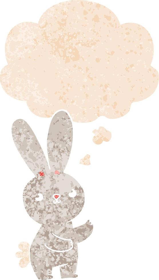 cute cartoon rabbit and thought bubble in retro textured style vector