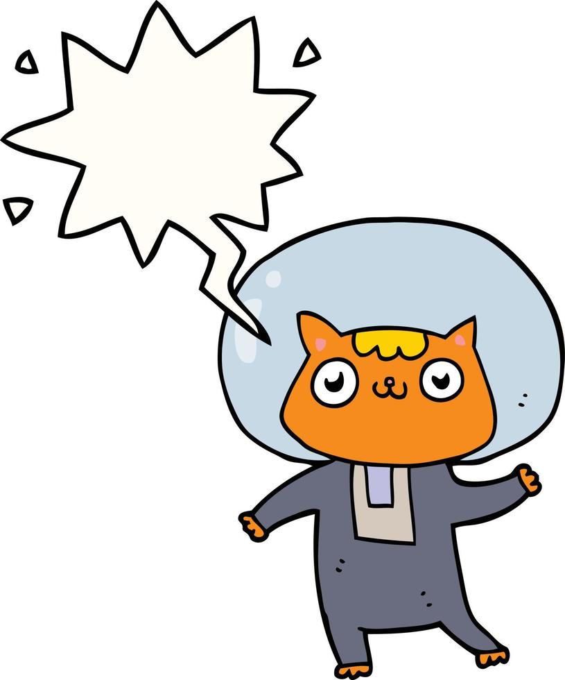 cartoon space cat and speech bubble vector
