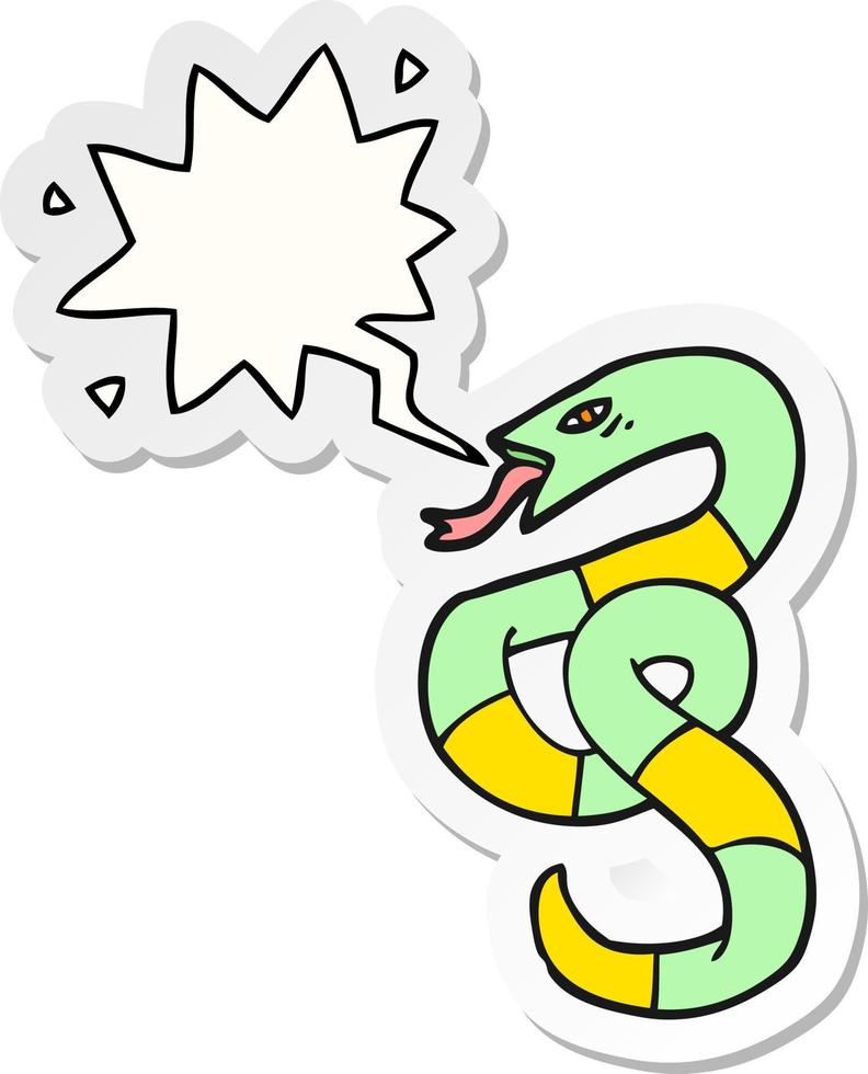 hissing cartoon snake and speech bubble sticker vector