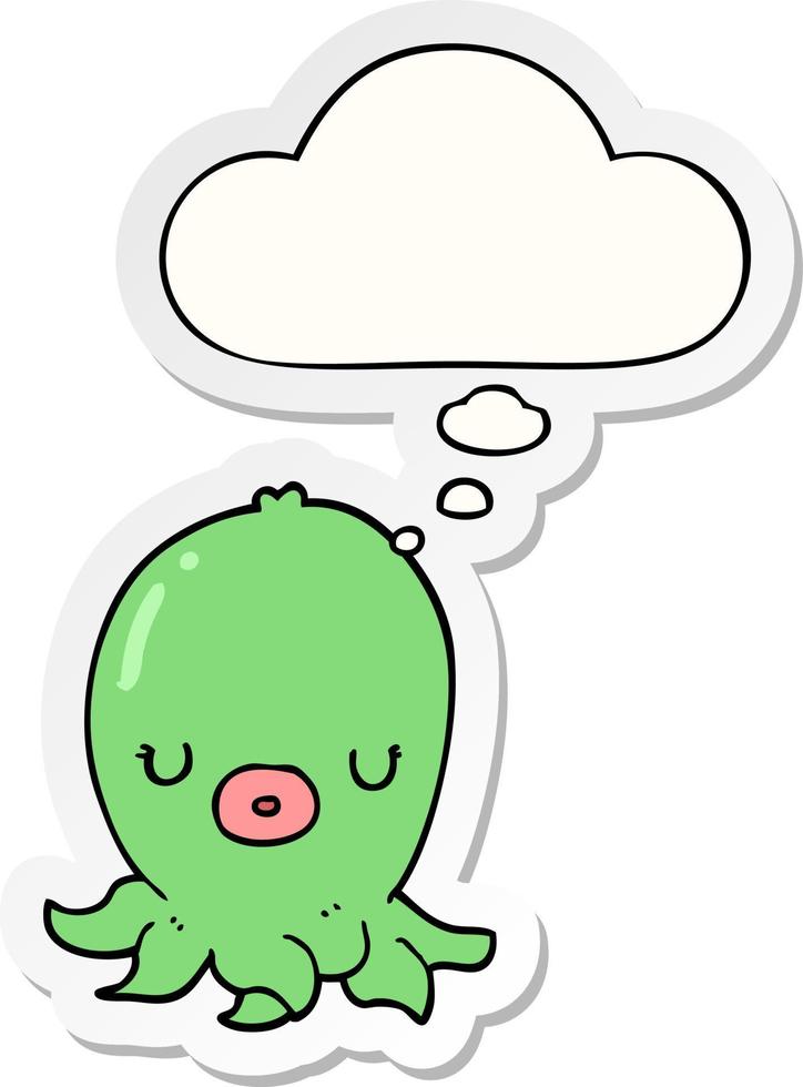 cartoon octopus and thought bubble as a printed sticker vector