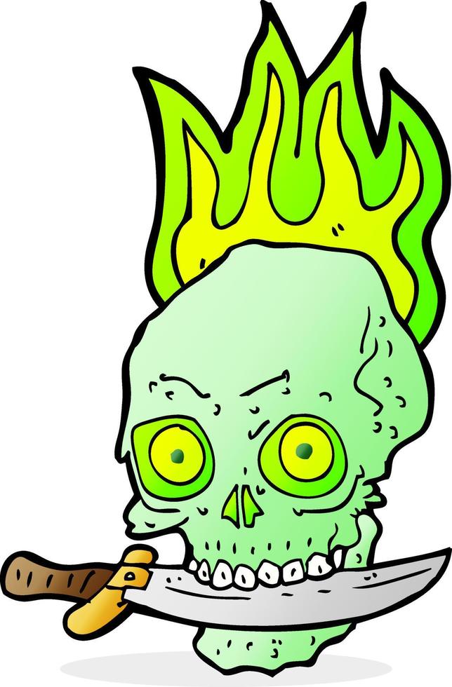 cartoon pirate skull with knife in teeth vector