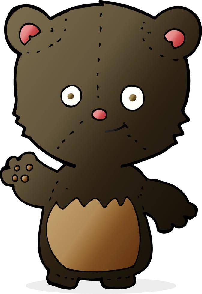 cartoon little black bear waving vector