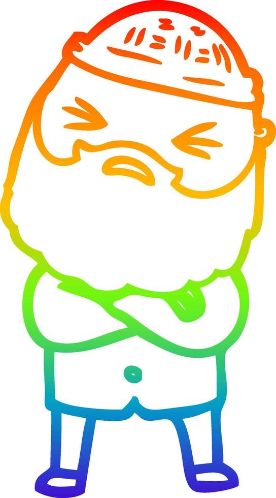 rainbow gradient line drawing cartoon man with beard vector