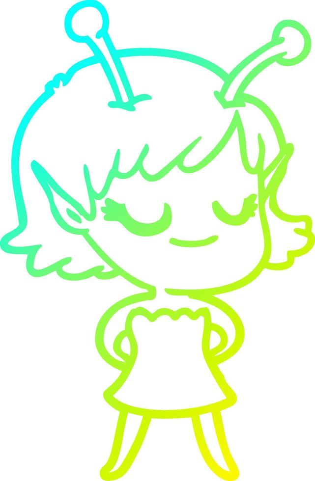 cold gradient line drawing smiling alien girl cartoon vector