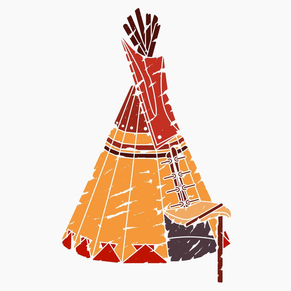 Editable Vector of Isolated Oblique View Native American Tent Illustration in Brush Strokes Style for Traditional Culture and History Related Design