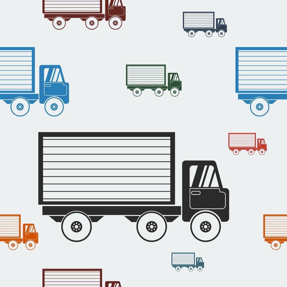 Editable Flat Monochrome Style Side View Shipping Trucks in Various Colors Vector Illustration as Seamless Pattern for Creating Background of Online Shop or Transportation Related Design