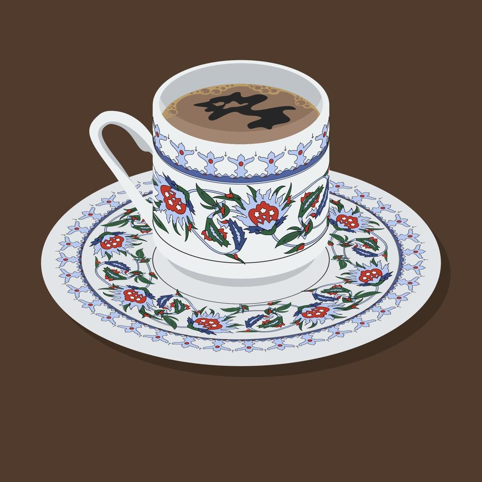 Editable Turkish Coffee in A Typical Tulip Patterned Fincan Demitasse Cup Vector Illustration for Cafe or Ottoman Turkish Culture and Tradition Related