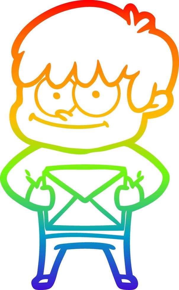 rainbow gradient line drawing happy cartoon man vector