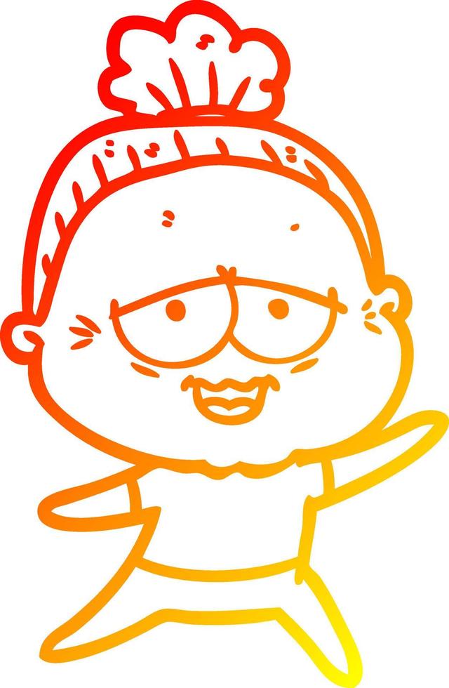 warm gradient line drawing cartoon happy old lady vector